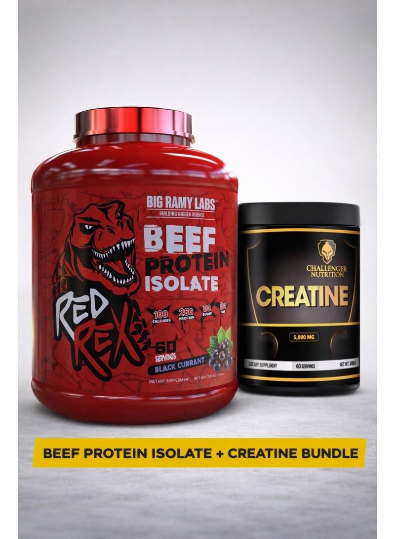 مختبرات رامي الكبرى REDREX Beef Isolate Black Currant 4LB + Challenger Creatine 300g Bundle - Image 1